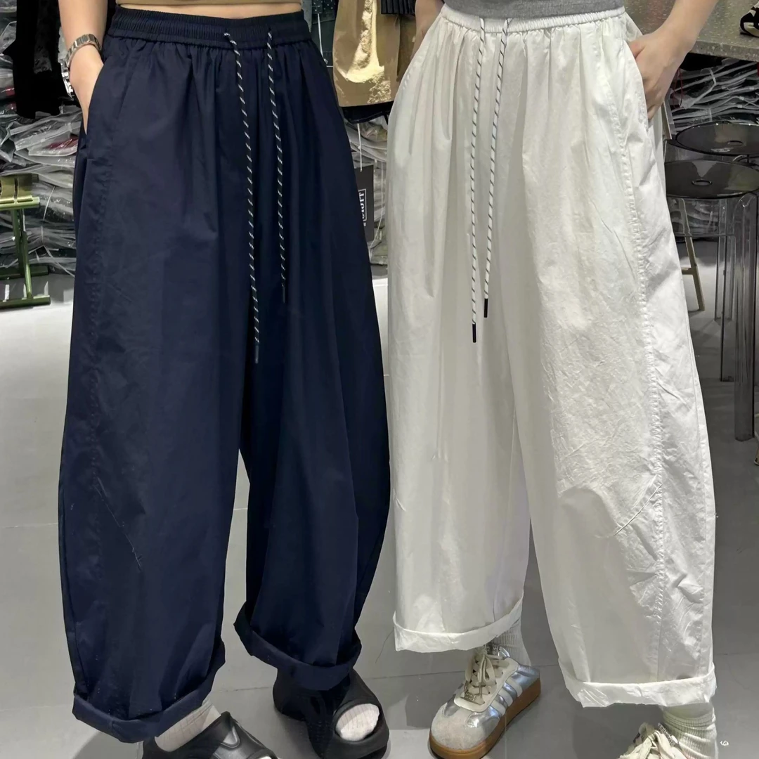 新款气质休闲韩版简约抽绳卷边休闲裤K8816