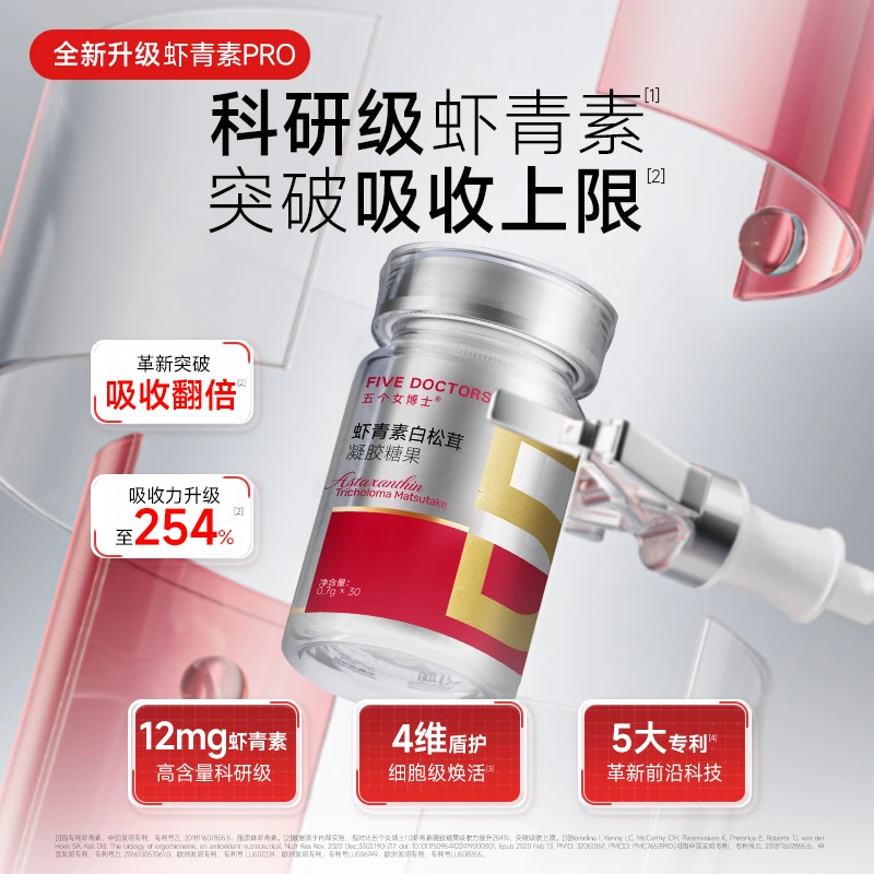 【宠粉专享】新品！五个女博士12mg虾青素白松茸凝胶糖果虾青素Pro