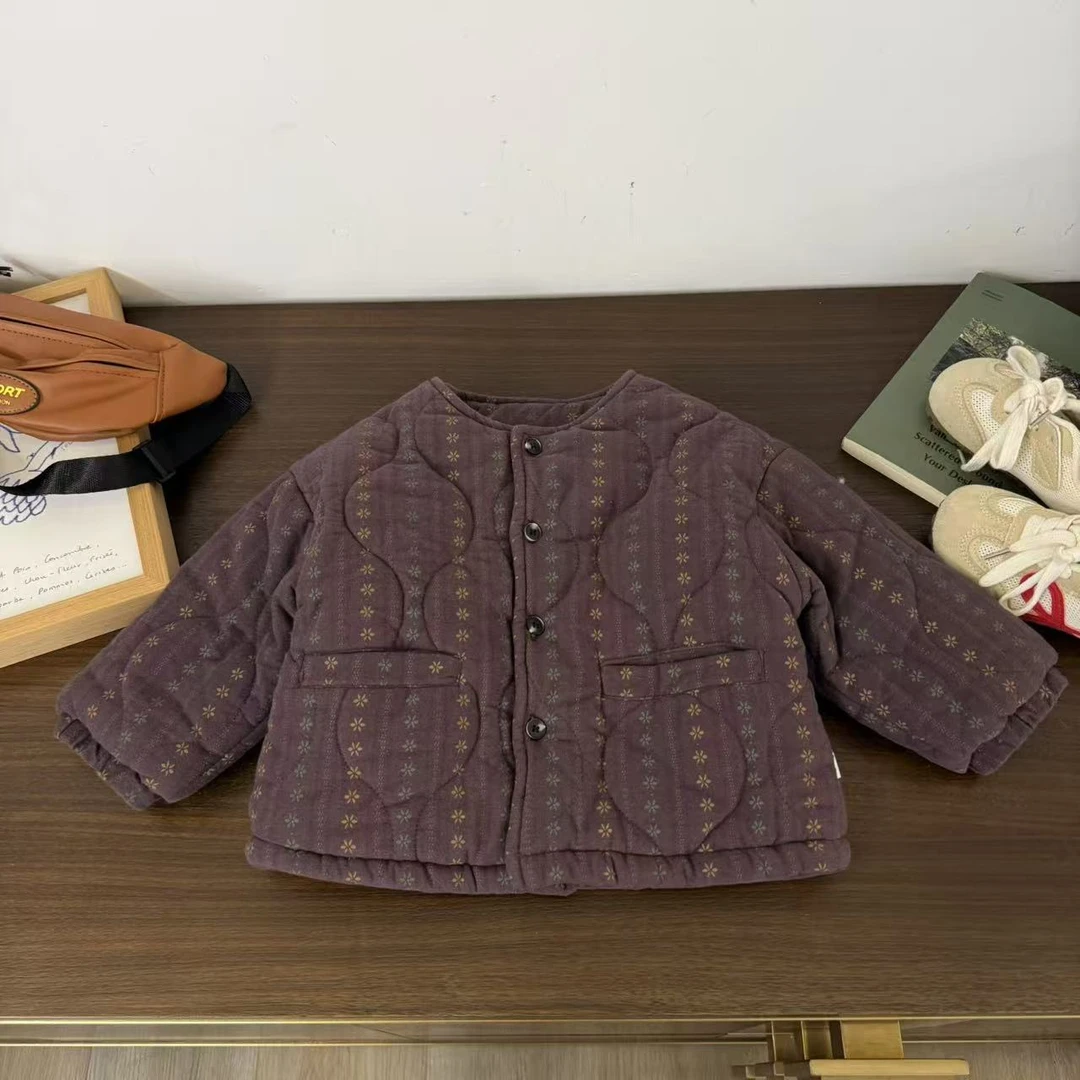 儿童秋冬满印碎花加棉加厚圆领棉服H2510