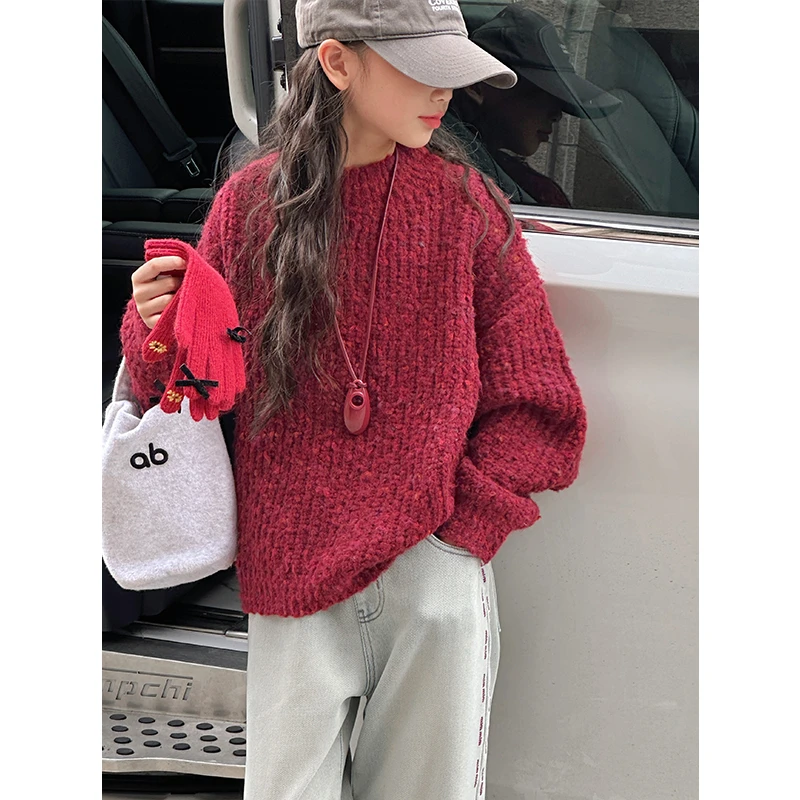 K27506孙小美半高领女童毛衣秋冬装儿童针织衫2025新款上衣潮