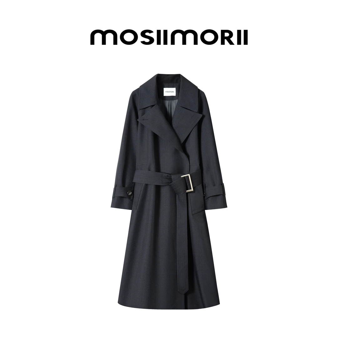 【薄雾清晨】女士长款cleanfit风轻奢翻领系带户外风衣外套春季穿搭商品图