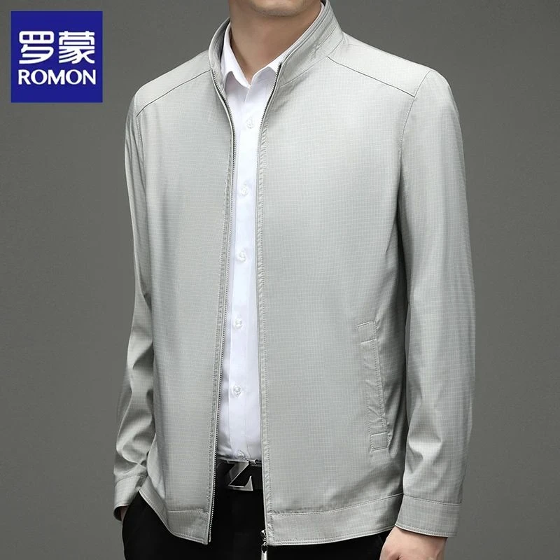 罗蒙春秋季新款商务男士外套立领中年宽松男装商务正装行政夹克衫