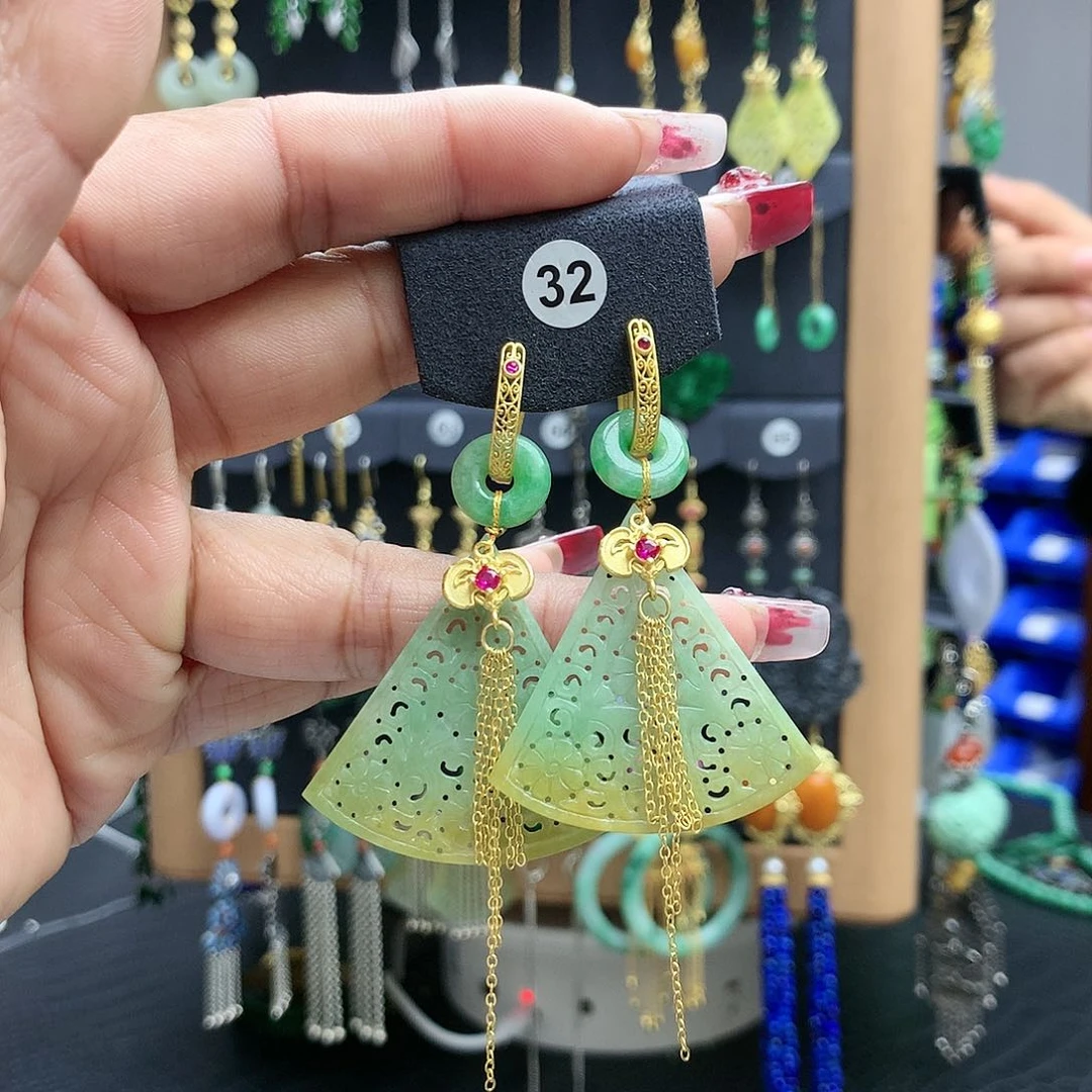 【闪购商品】翡翠耳饰银S925镶嵌扮***鼠耳坠