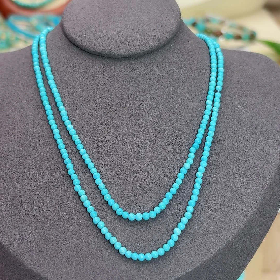 绿松石未镶嵌珠宝奇石高瓷蓝米珠链2.5