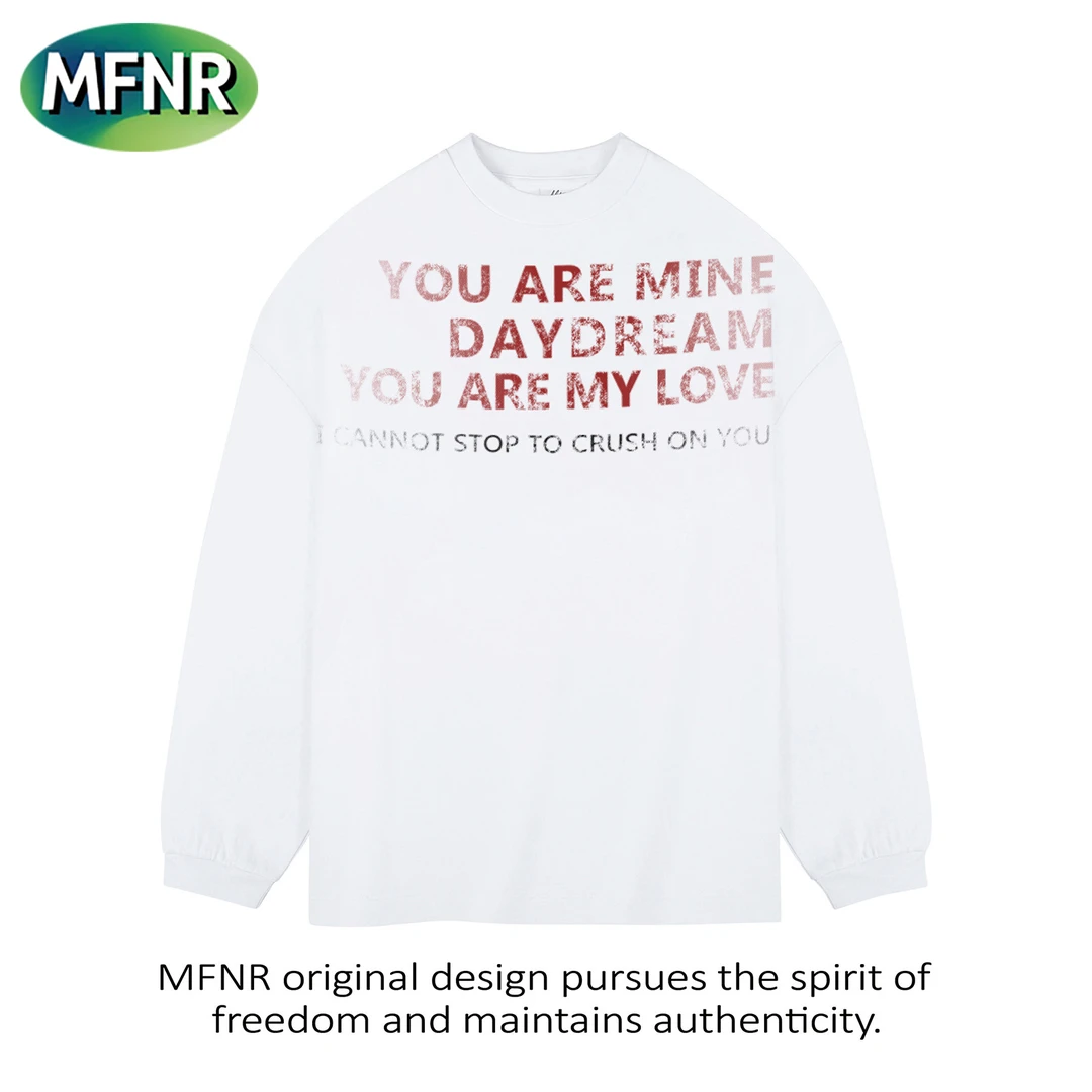 秋冬美式重磅纯棉字母印花长袖t恤男街头潮牌圆领宽松打底上衣潮