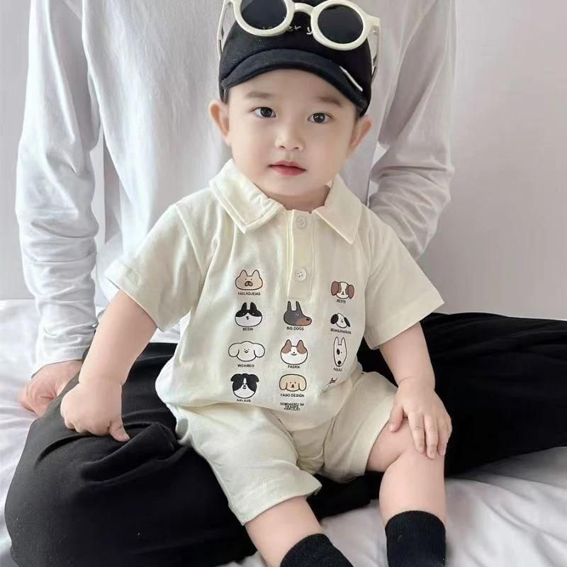 【夏款】新款小动物半袖可爱舒适翻领婴儿幼儿休闲连体哈衣+防蚊袜