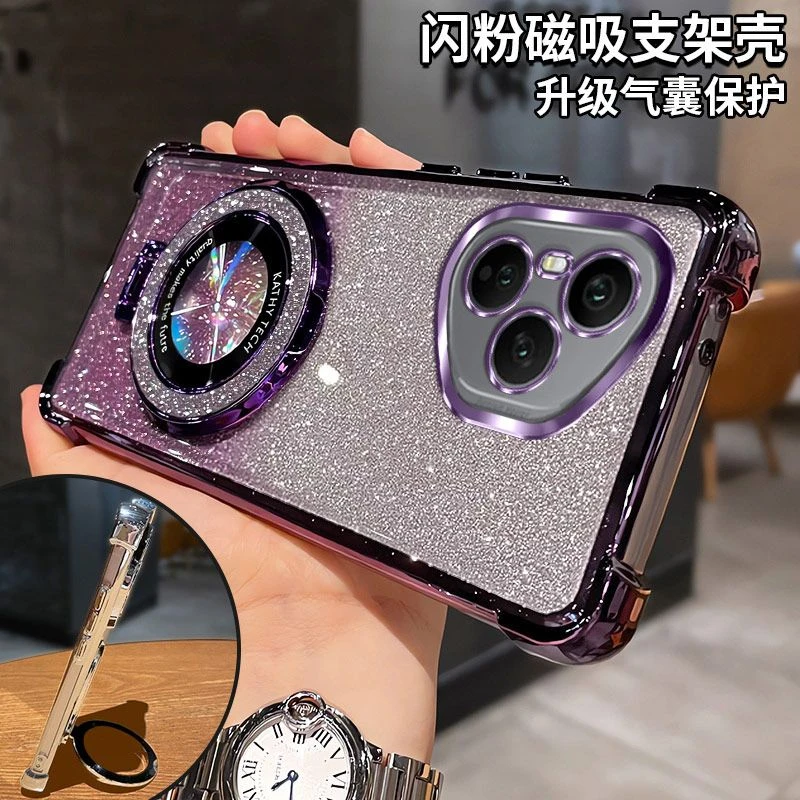 适用荣耀400pro手机壳自带镜头膜支架闪粉软壳全包轻奢创意新款壳