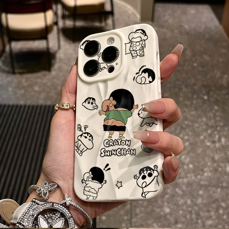 趣味跳舞小新适用iphone16苹果15pro手机壳14plus褶皱13磨砂12软8