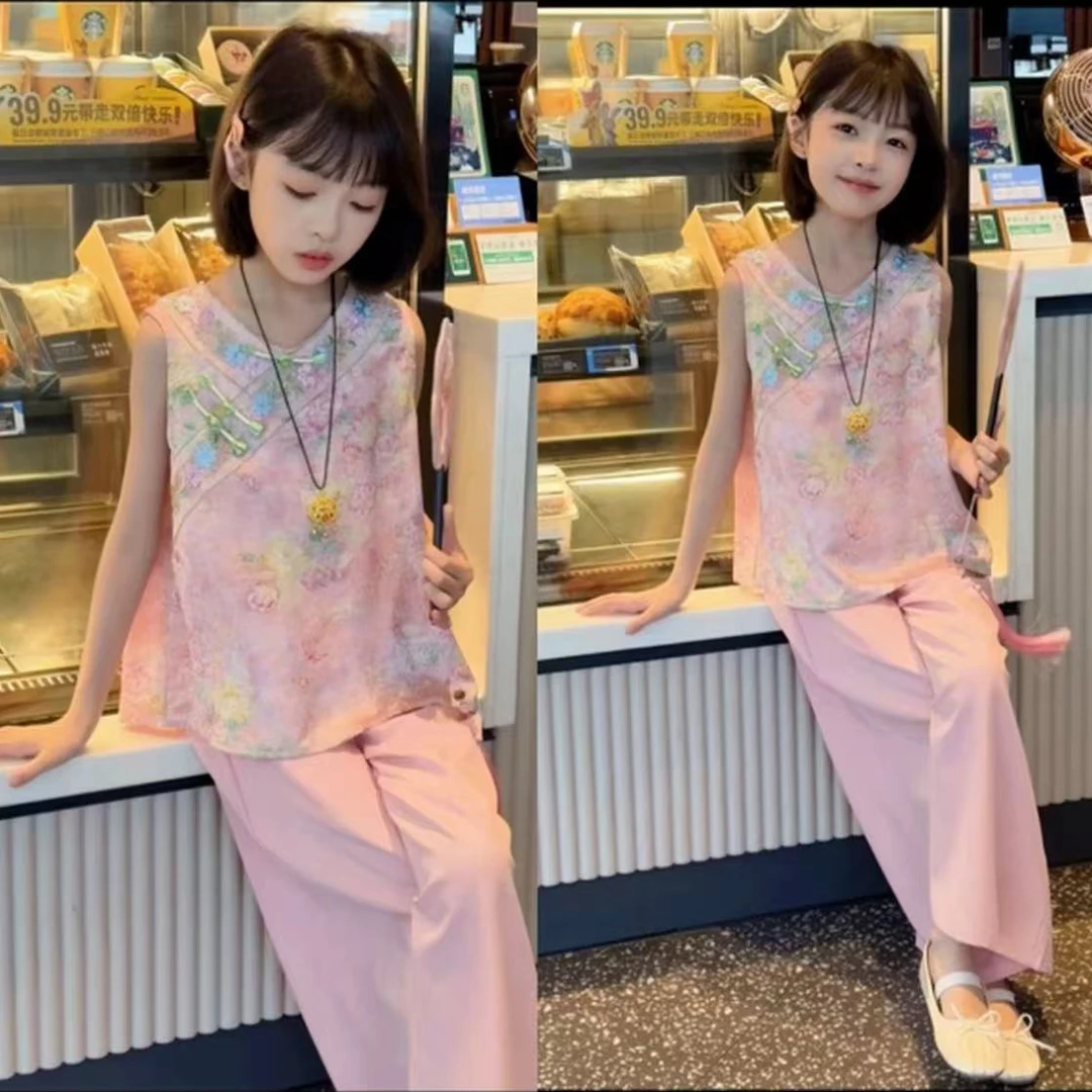 【现货】女童夏装国风套装儿童夏季新中式旗袍裙阔腿裤汉服裙两件套