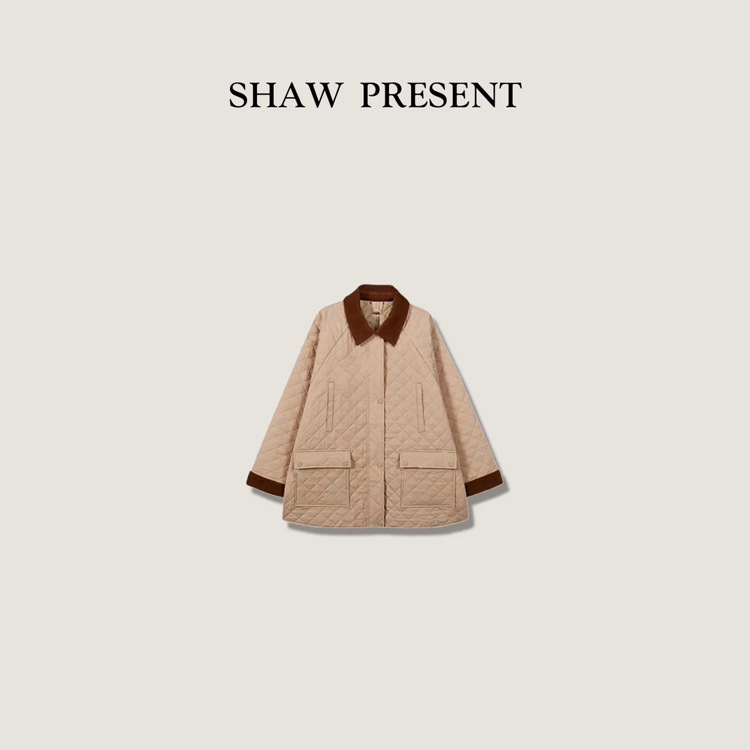 《S-P》冒险家*  几何形大插袋复古菱格绗缝 驼绒菱格棉衣CF-2F-278