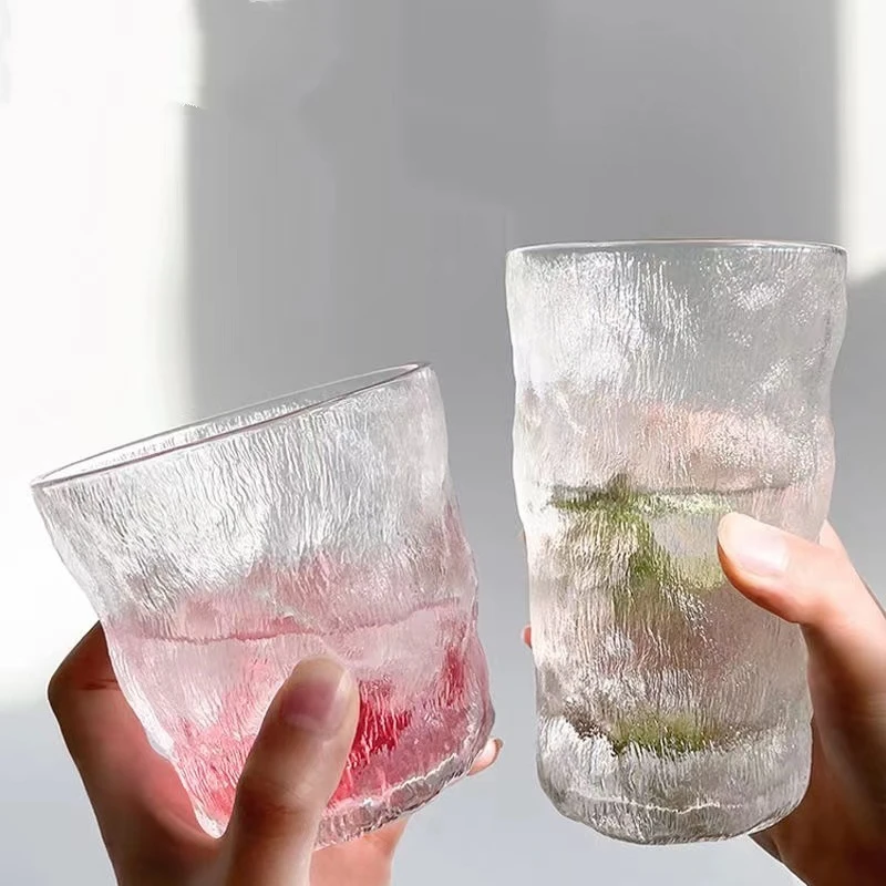 玻璃杯子ins风冰川杯简约啤酒杯牛奶杯高颜值玻璃水杯冰川纹D