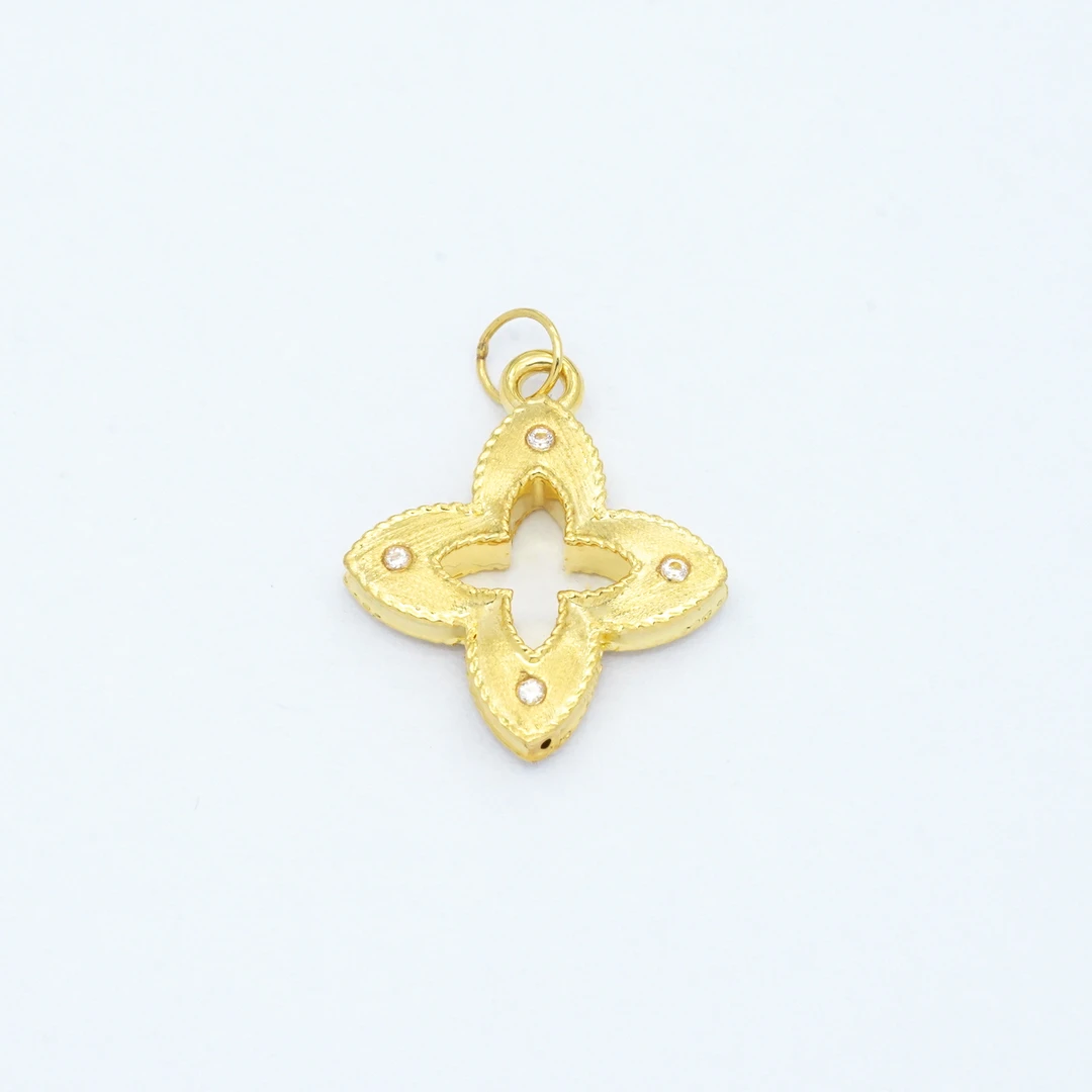 18k金拉丝十字花配件  约19.5mm*14.9mm【QL07259】