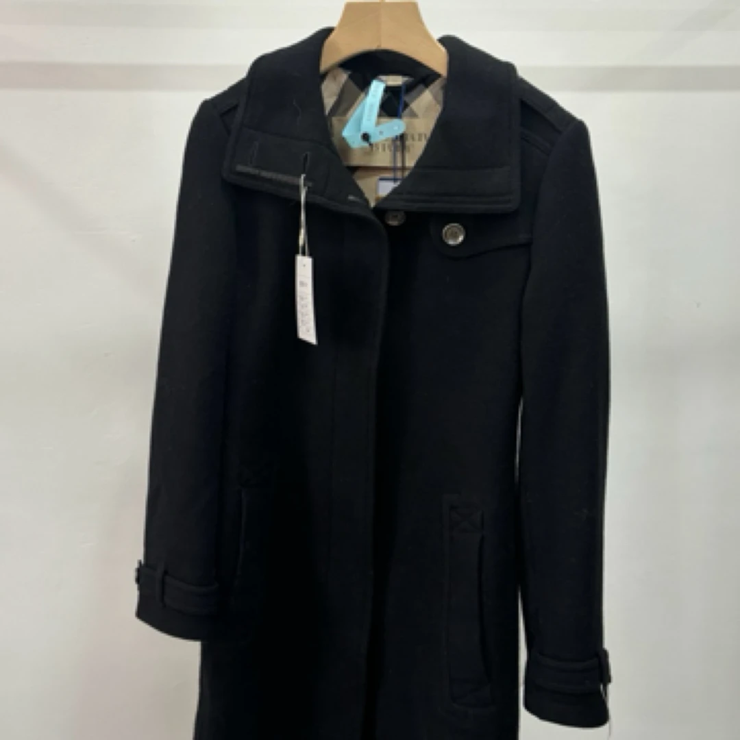 99新 BURBERRY/博柏利 黑色中长款大衣/UK6码/A01636