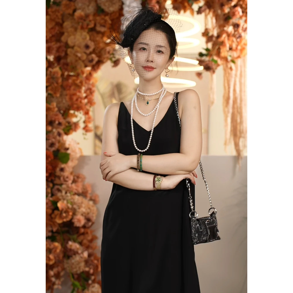 X【叭哒不惑】 苏黎世 桑蚕丝气质百搭夏季显瘦黑色连衣裙