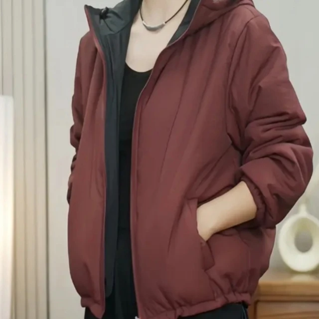 秋冬新款休闲百搭连帽棉服外套冬季大码宽松两双面穿保暖棉衣