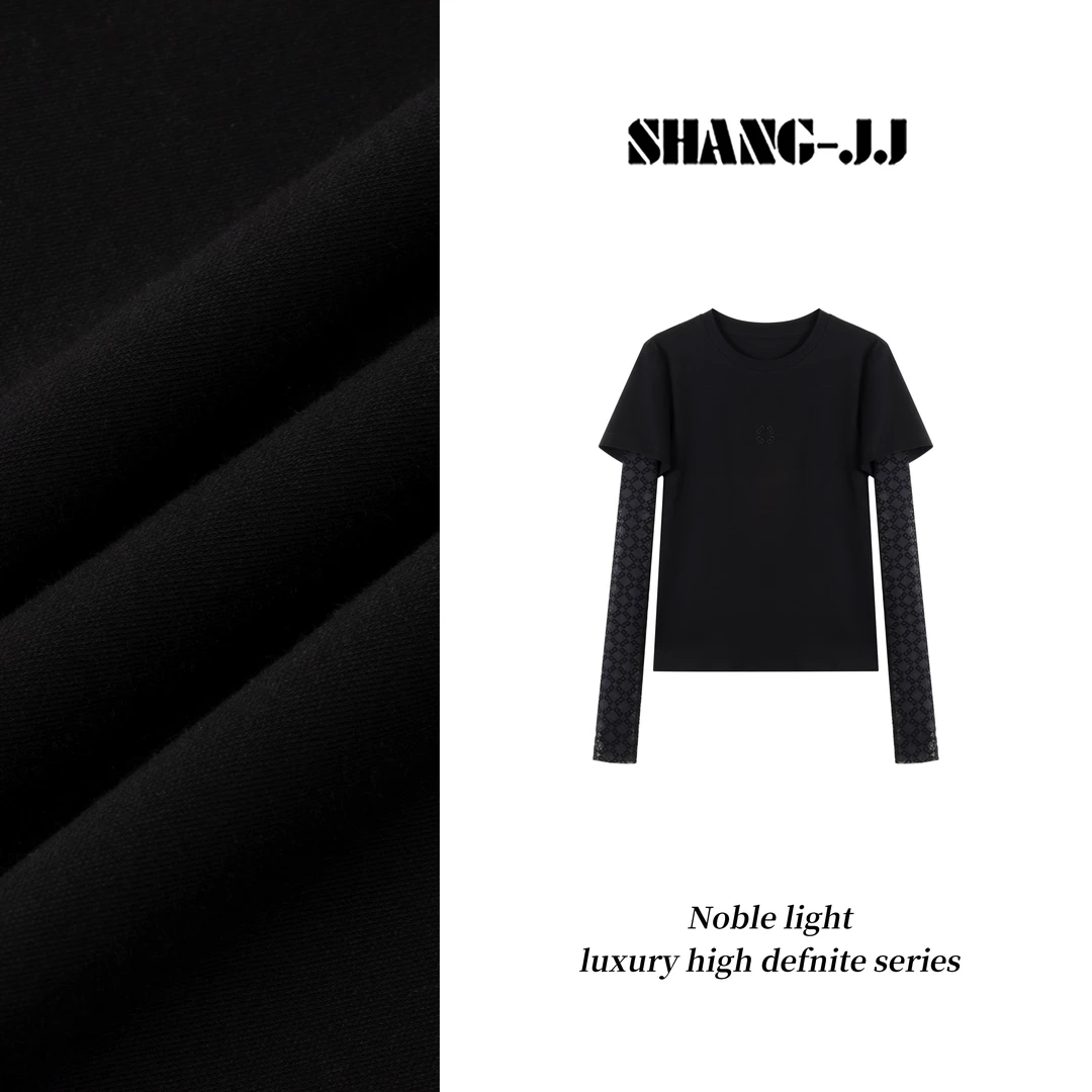 SHANG-JJ【梵希T】25ss新品重磅棉网纱植绒丝光质感上衣q133428p