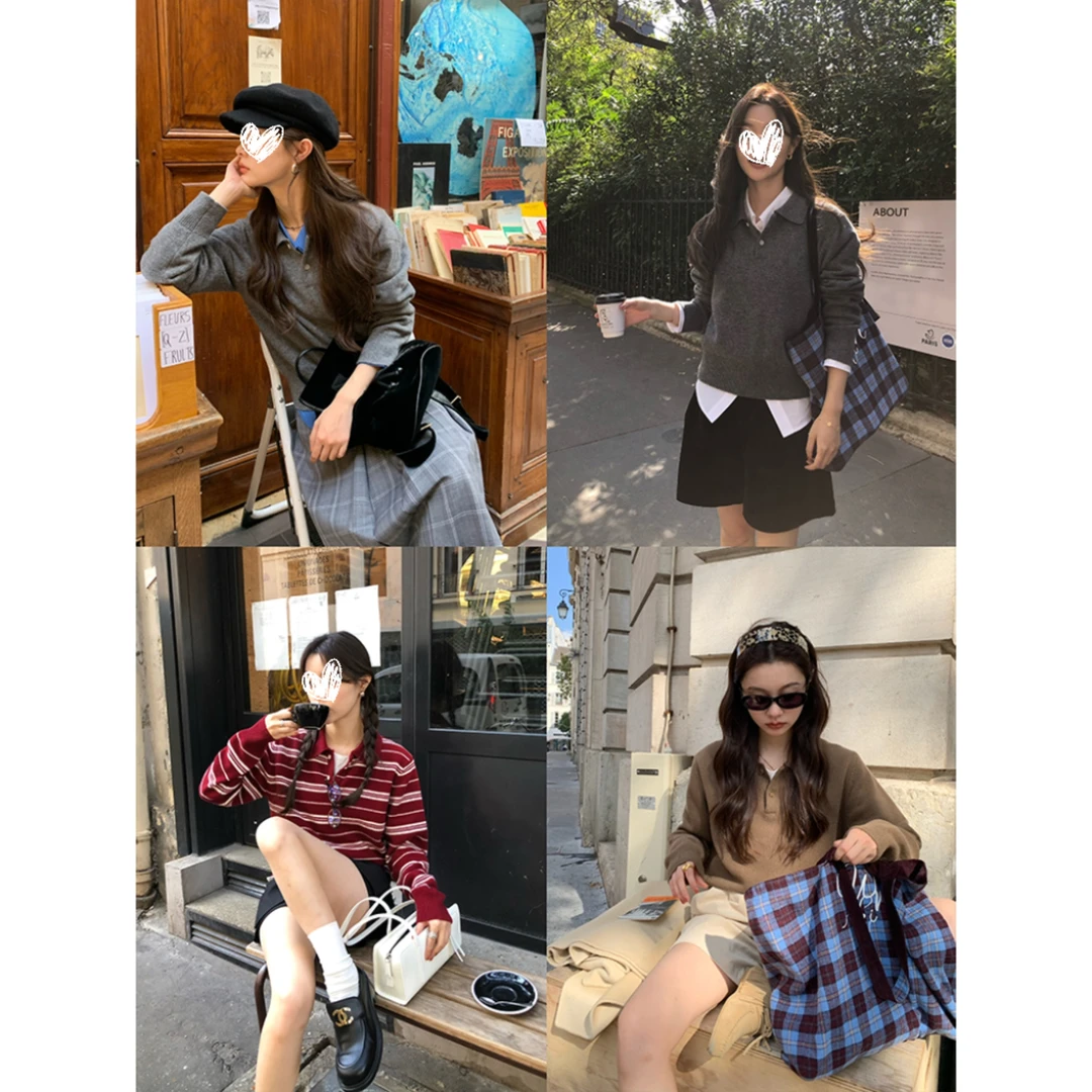 曼哈顿 早秋chic复古上衣时髦常规款宽松型单件polo毛衣长袖Y3092