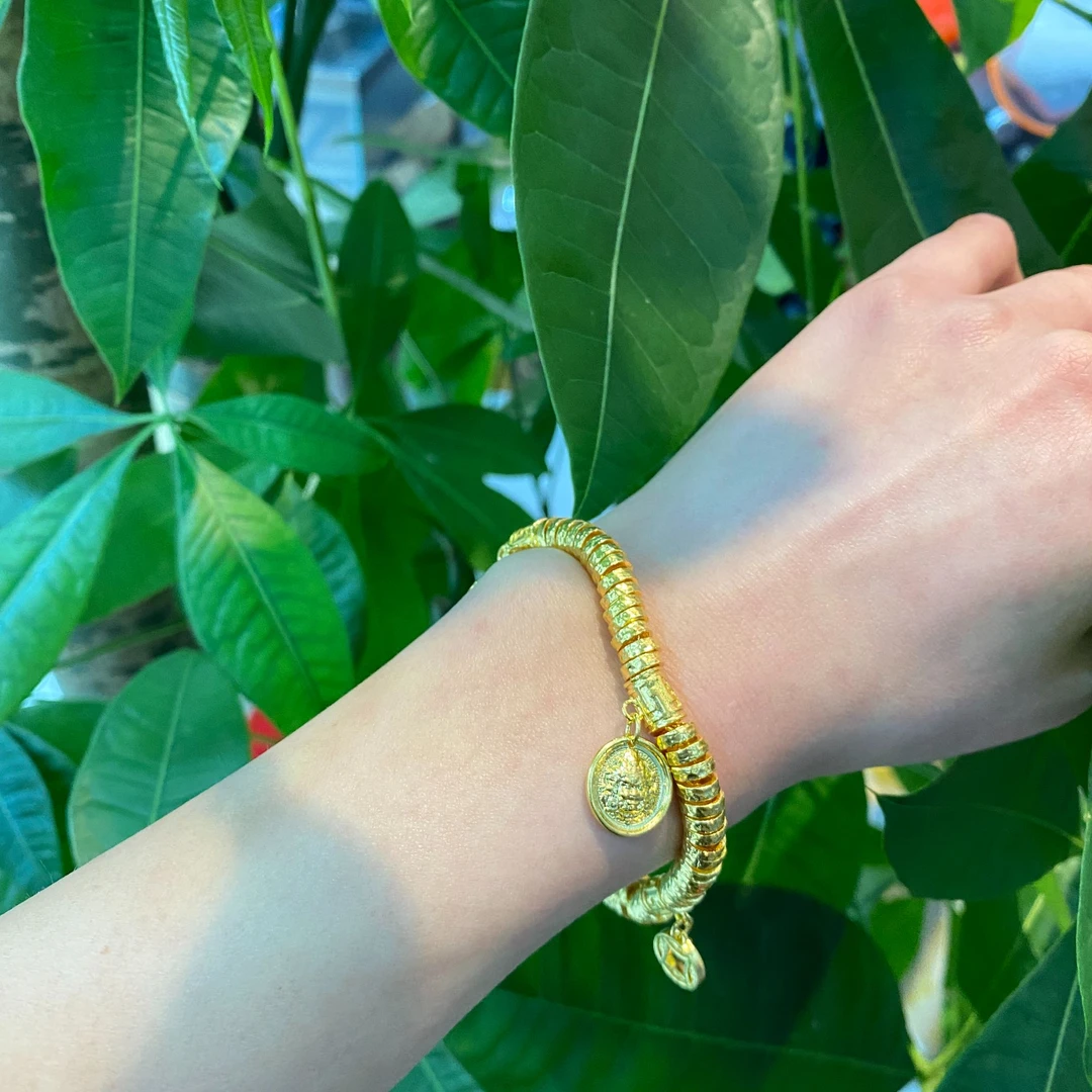 足银手镯 黄财神盘缠手镯