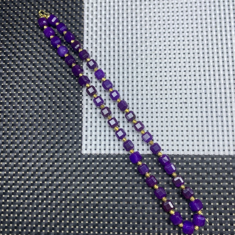 果冻紫色8mm方糖项链932