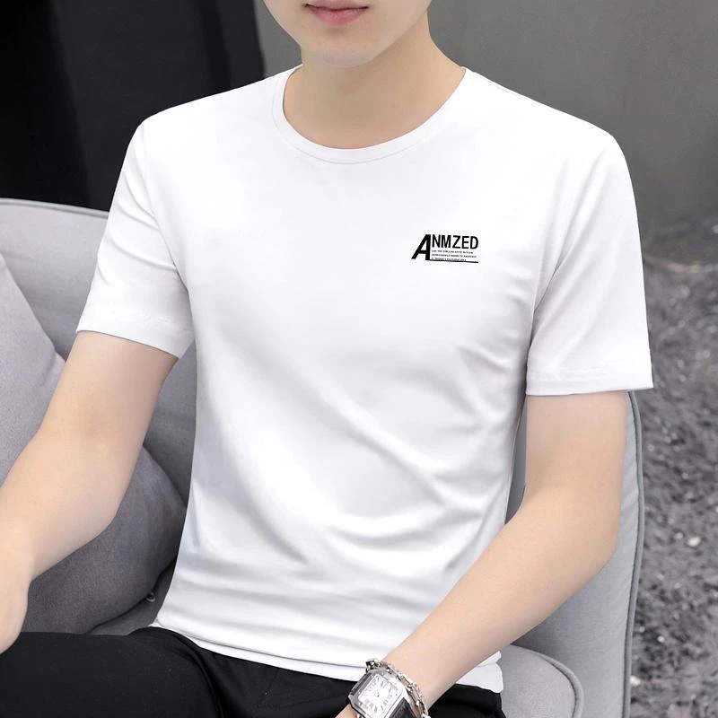 2025新款夏季短袖t恤中年男装时尚百搭修身透气字母印花上衣服潮
