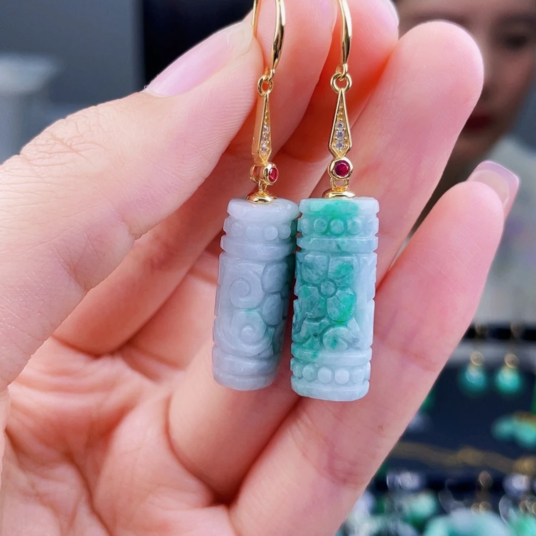 翡翠银S925镶嵌耳饰饰品