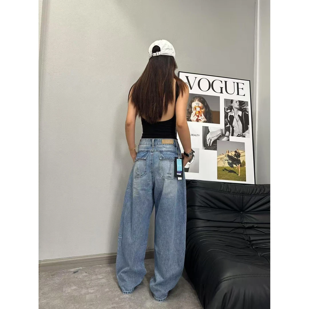 EZ8562-夏季新款大牌设计水洗蓝高级时尚显瘦美式弯刀牛仔裤