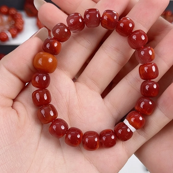 南红玛瑙未镶嵌瓦西牛血红10mm老型diy手串