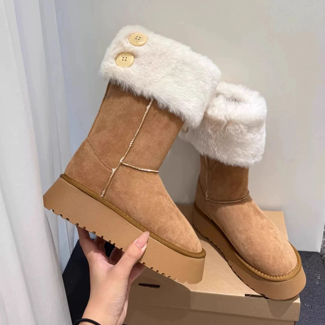 A008-雪地靴中长筒厚底秋冬女鞋女士时尚加厚雪地靴