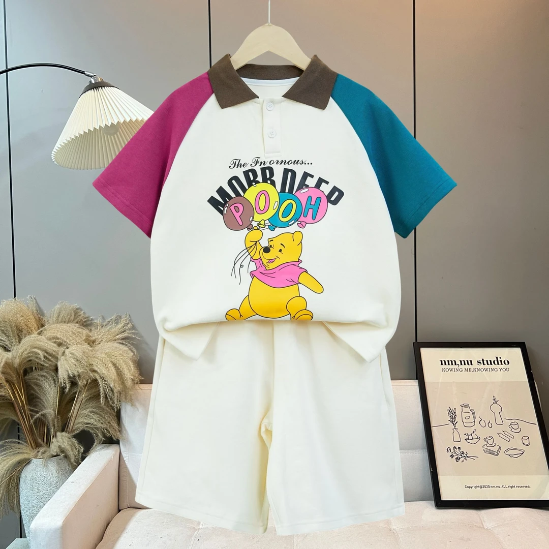 儿童百搭字母立体印花翻领Polo衫套装夏季休闲短袖童装jz009