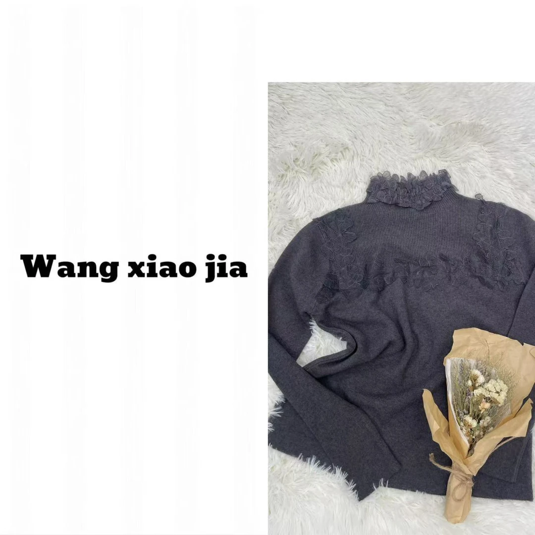 【王晓家】新款半高蕾丝领针织毛衫