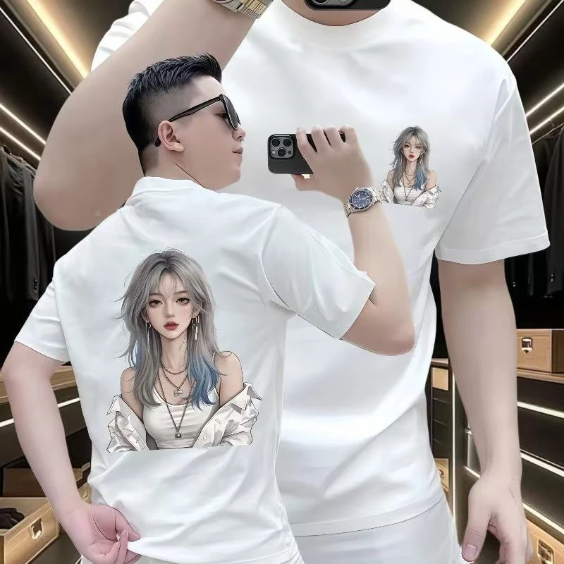 白衣女孩 2025高品质新款轻奢T恤短袖印花圆领时尚潮牌宽松半袖