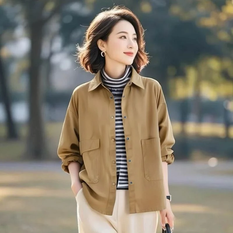 棉布衬衫外套女2025春秋宽松新款日系休闲文艺复古慵懒风大码上衣