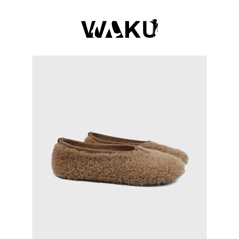 不莱梅至简理念羊毛凝练芭蕾舞鞋平底一脚蹬毛绒毛毛鞋