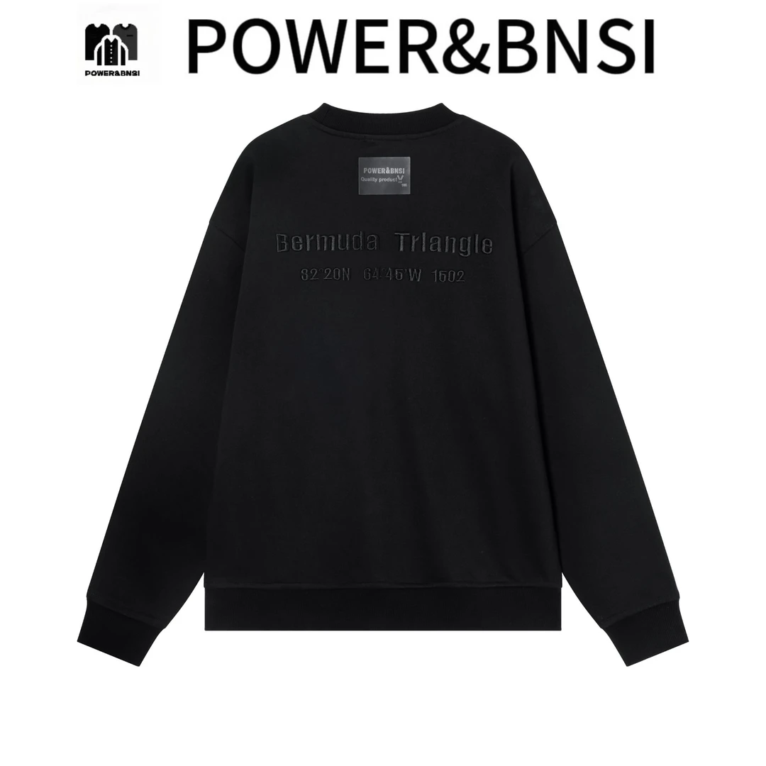 POWERBNSI正品 百慕大三角 重磅刺绣小领口卫衣 男女同款F24543