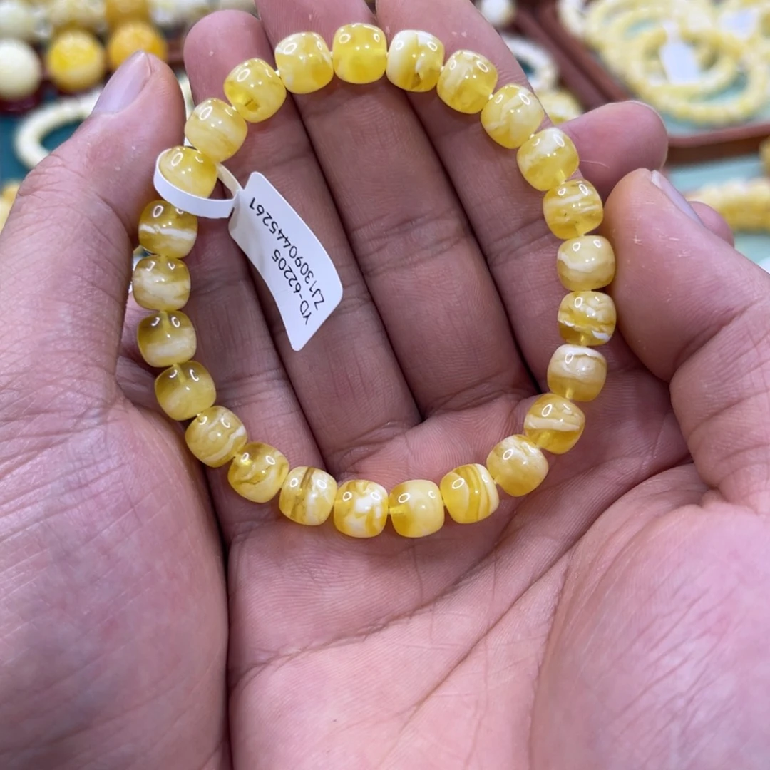 手链琥珀未镶嵌蜜蜡8.5mm瓷白虎皮妖花