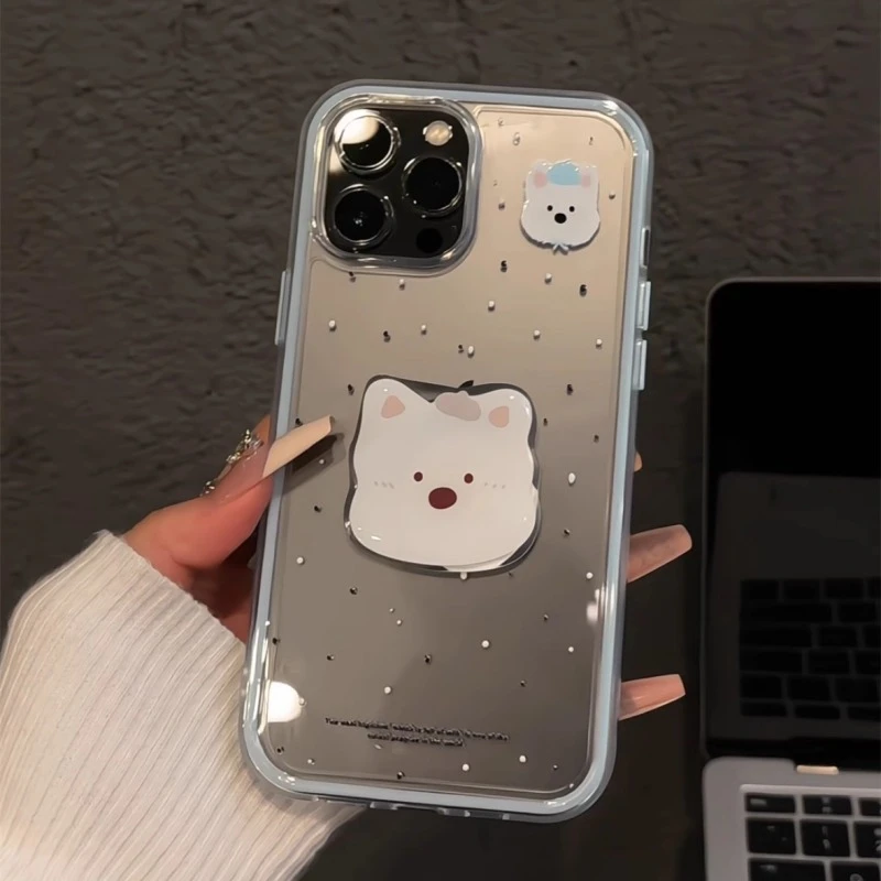 适用苹果16promax手机壳iPhone15三合一炫彩可爱女黑白杂点西高地