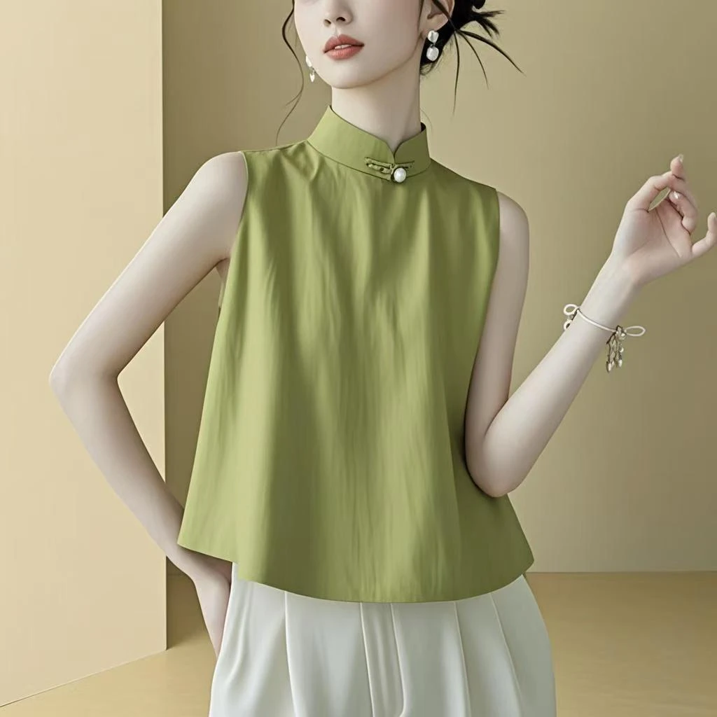 新中式无袖上衣小衫外穿女装衬衣爆款2025新款无袖夏宽松马甲衬衫