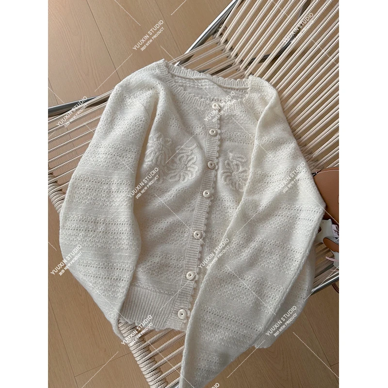 【YUUXIN】月下花眠~羊毛+山羊绒 秋季单排扣立体花朵针织开衫毛衣