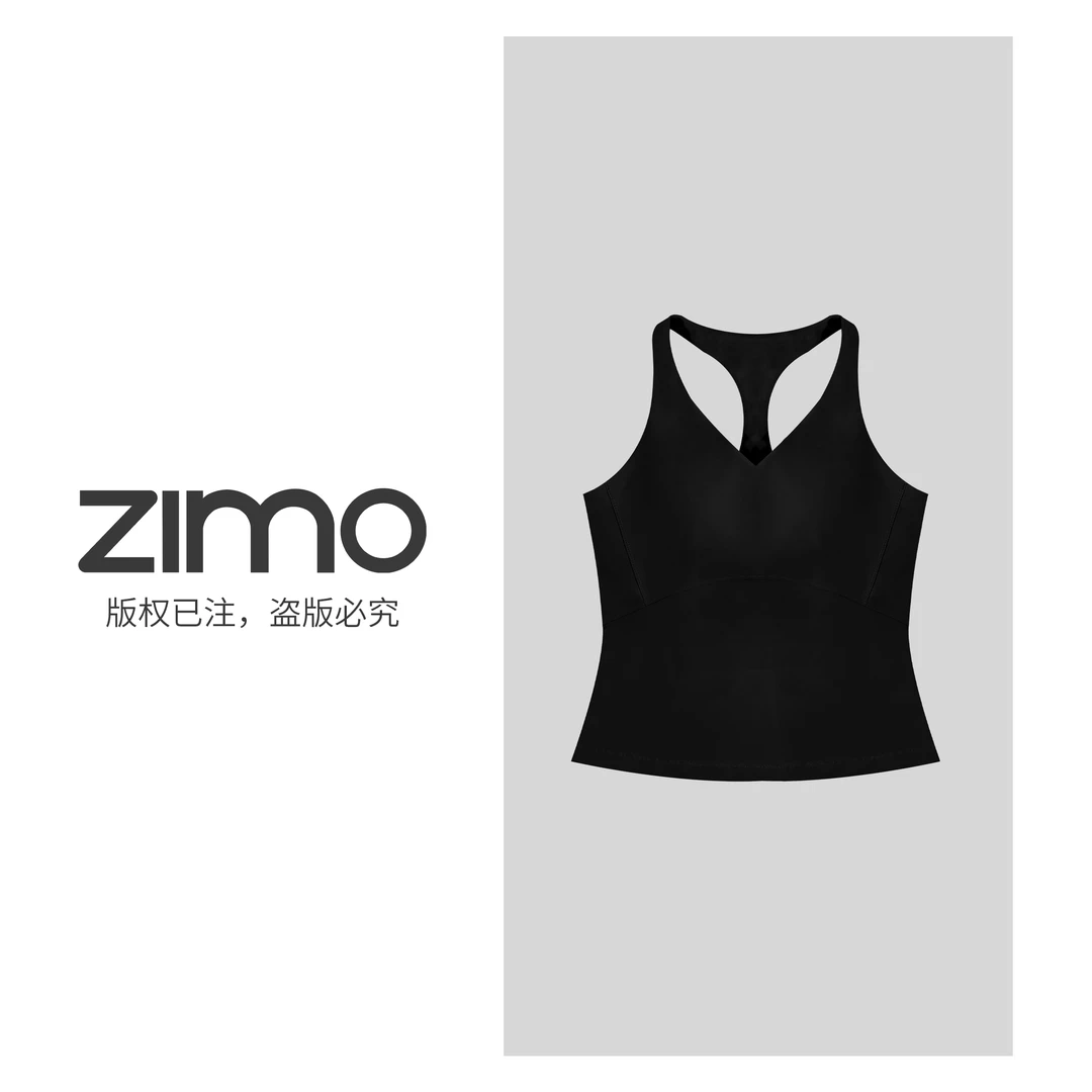空气层女士文胸经典黑557-zimo-一体杯瑜伽健身运动背心YFWX557