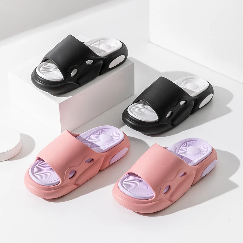 夏季居家双拼色情侣外穿纯色浴室防滑防臭软底双色拼接款凉拖鞋