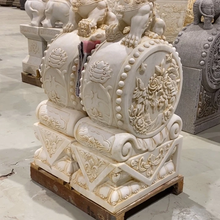 石材高80狮子汉白玉抱鼓石