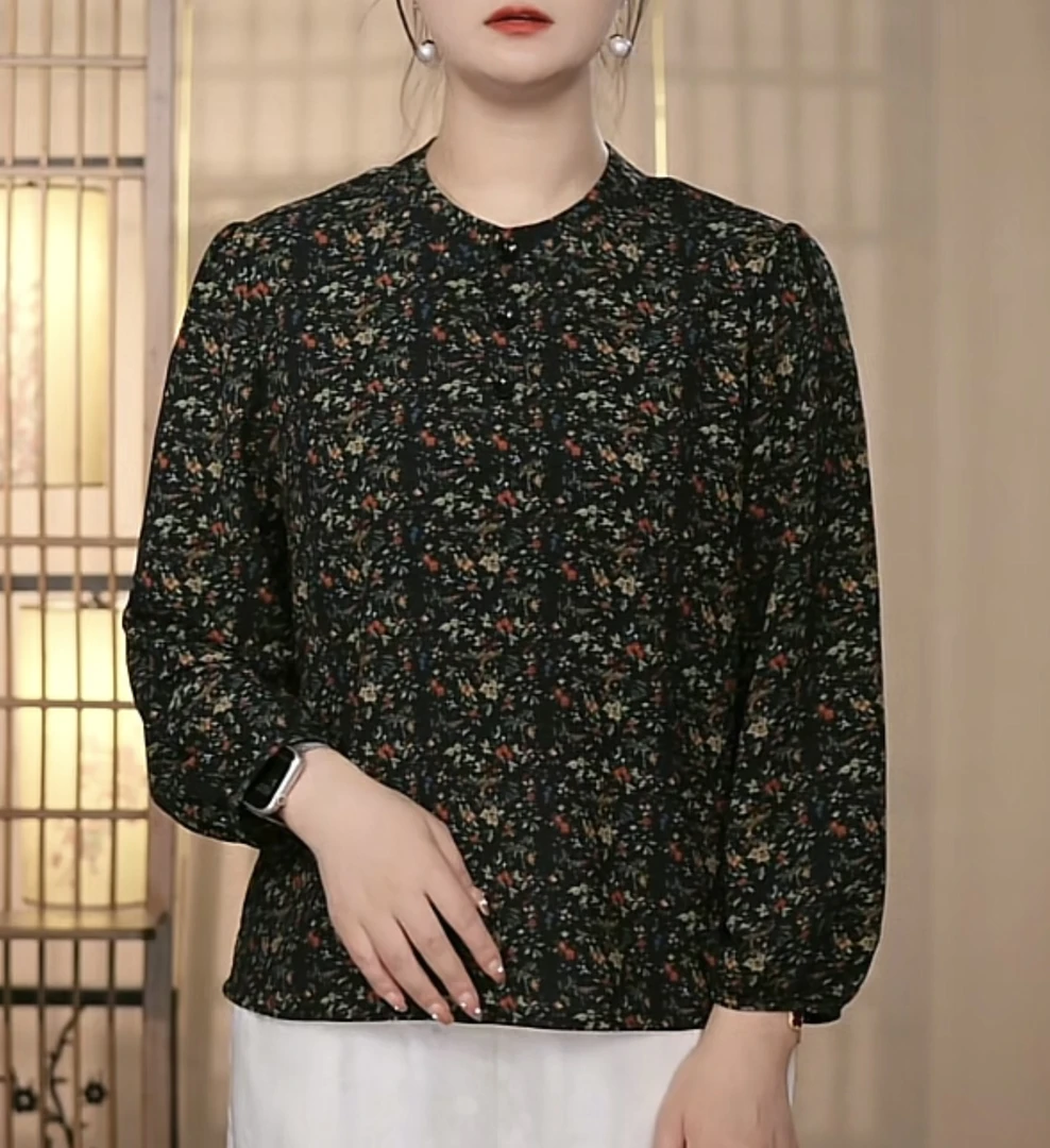 【212】小碎花2025年新款长袖小衫显白遮肉显瘦妈妈装