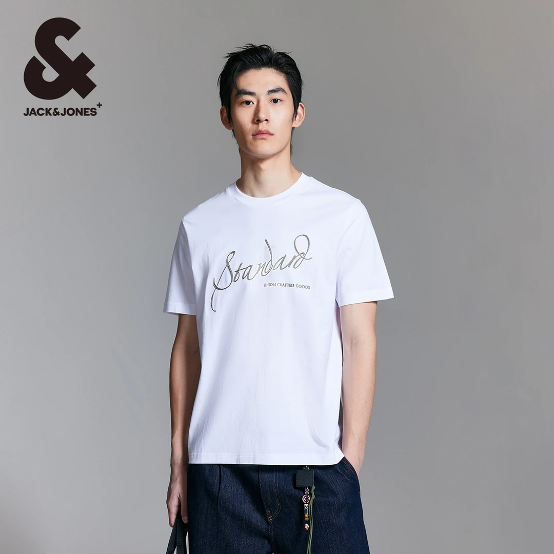 杰克琼斯都市假日春季新款链条绣字母刺绣百搭常规短袖T恤男装