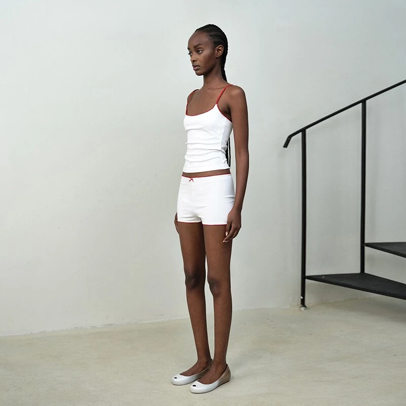 rarely alike撞色花边弹力修身打底短裤 黑色/白色/豹纹