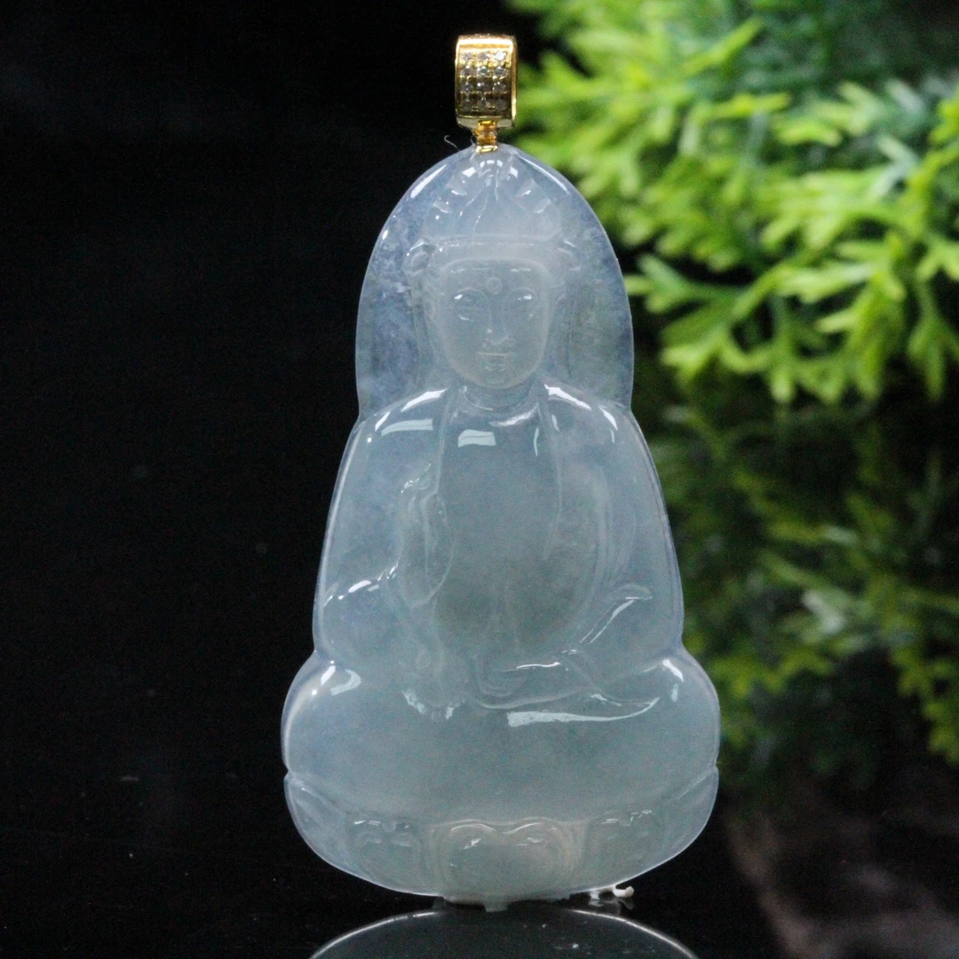 天然缅甸翡翠A货18K金镶祥随慈至观音吊坠/1225161/拍卖