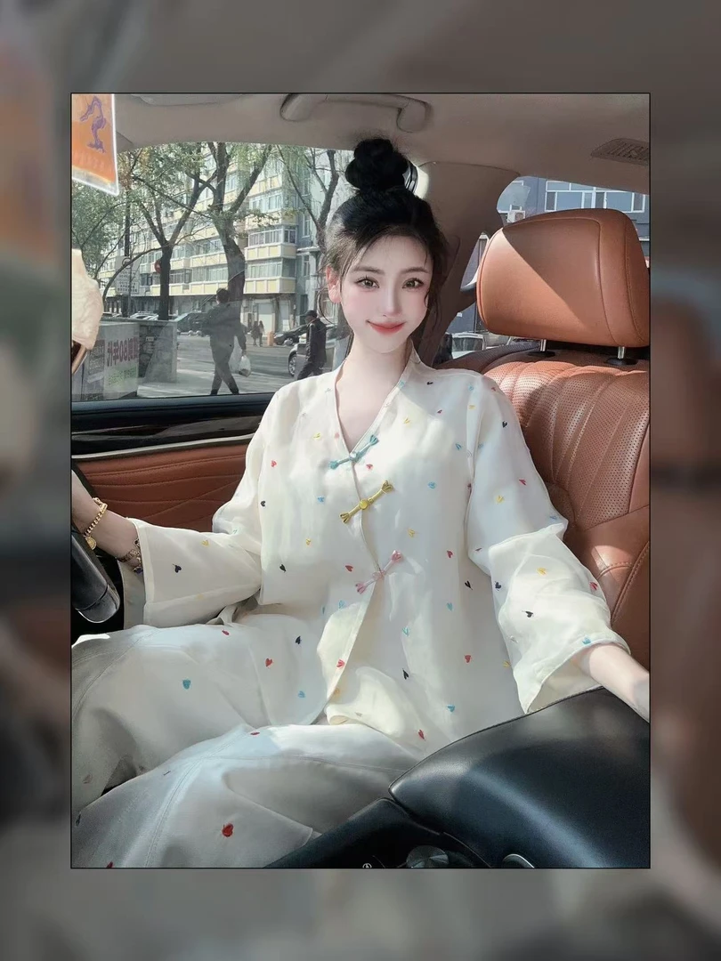 8083-16#新版新中式《月河星沙》女士时尚潮流气质刺绣百搭上衣女士