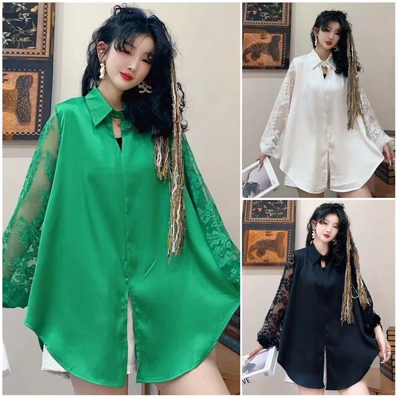 春季蕾丝气质长袖衬衫女2025新款时尚经典百搭透气休闲衬衫-88130