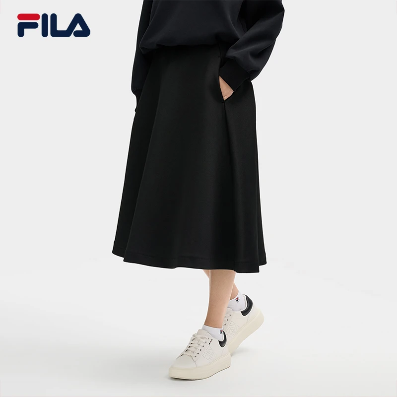FILA 斐乐官方女士针织裙2025春新款时尚休闲舒适半身裙及膝伞裙