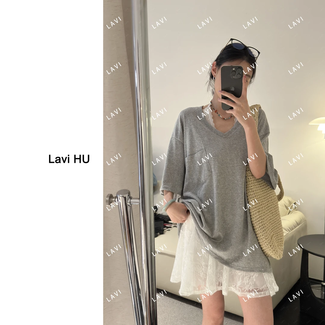 一种微妙的慵懒 时尚百搭休闲宽松设计感松弛感大版T恤6235