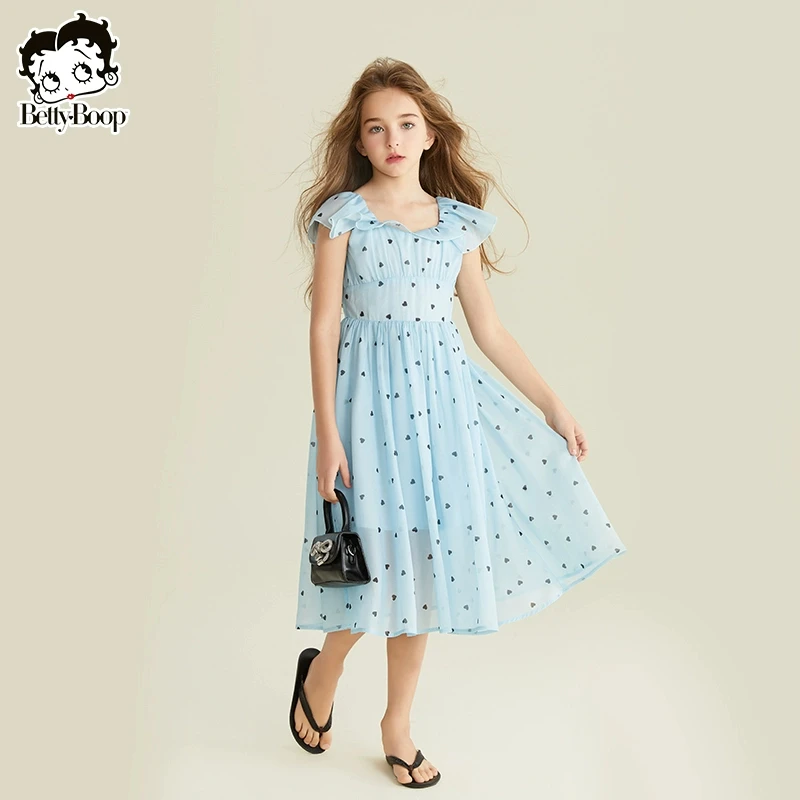 贝蒂女童夏季仿天丝荷叶领连衣裙2025年新品儿童中大童裙子25393